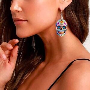 Colorful Dia de los Muertos Skull dangling Earrings